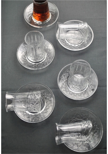 12 Parça 6 Kişilik Cam Çay Seti Çay Bardağı Takımı - Venedik Şeffaf