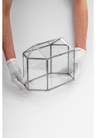 Cam Kart Kutusu Geometrik Fanus Gümüş