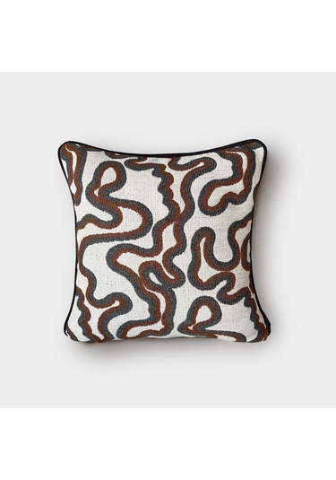 "loop" Dokulu Desenli Kırlent - 45x45 Kiremit - Gri