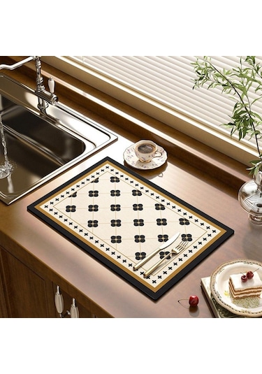 Çamur Emici Hızlı Kuruyan Isıya Dayanıklı Kaymaz Sofra Takımı Kahve Mat Brocade Book