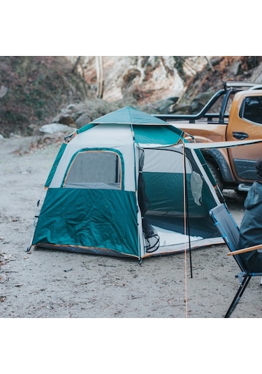 Kuara Tam Otomatik 3-4 Kişilik Su Geçirmez Kamp Çadırı - Pop-up, Çift K Turkuaz