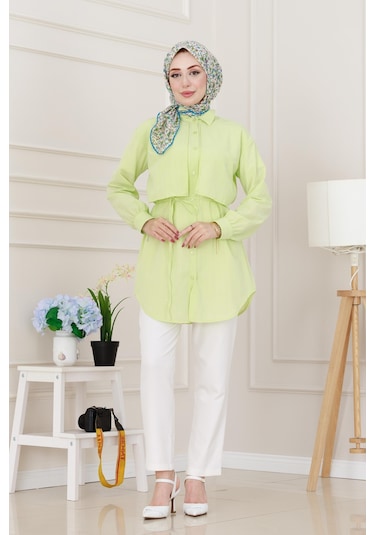 Sevitli Beli Bağcıklı Allerli Taşlı Tunik-sarı-5223 Sarı