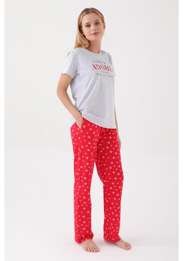 Kadın Kısa Kol Pijama Takım-gri Melanj Gri Melanj