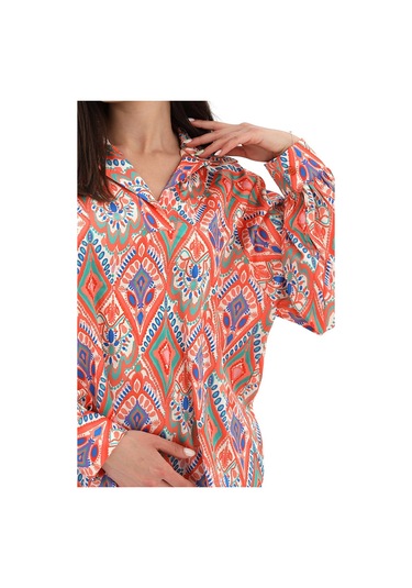 Reglan Kol Baskılı Saten Gömlek - Turuncu-turuncu Turuncu