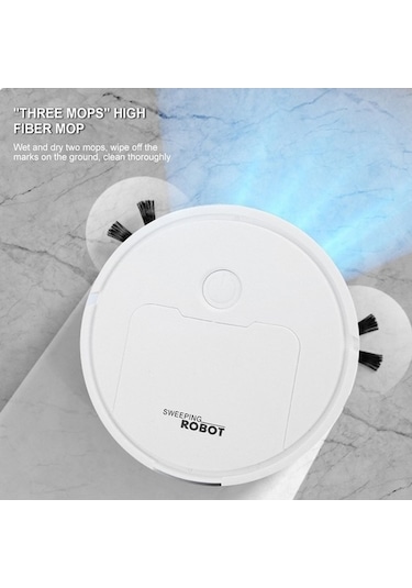 Supermarket1 3'ü 1 Arada Mini Süpürge Robotu Akıllı Temizleyici Beyaz Beyaz