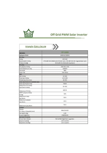 Ortec Solar 12v 1KW / 1000va PWM Tam Sinüs Akıllı İnverter