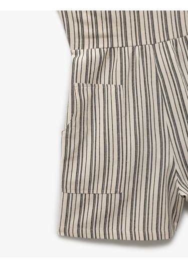 Koton Viskon Karışımlı Sırt Detaylı Cepli Çizgili Mini Salopet Tulum Antrasit Çizgili 5sal40011ıw Antrasit Çizgili Antrasit