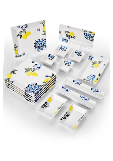 Piatti Naturali 16 Parça 6 Kişilik Limon Kahvaltı Takımı Handmade Sunum Set Çok Renkli