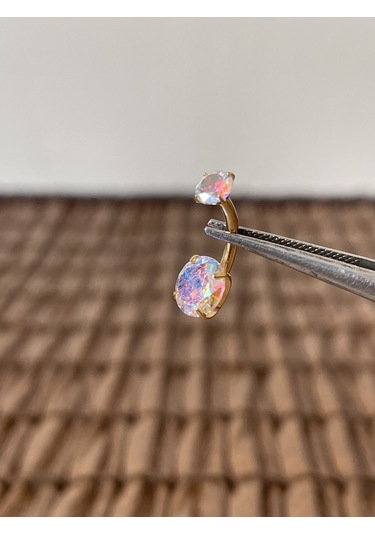 Yüksek Kalite G23 Titanium Rengarenk Hareli Parlak Zirkon Taşlı Titanyum Göbek Piercingi Taş 10mm Altın