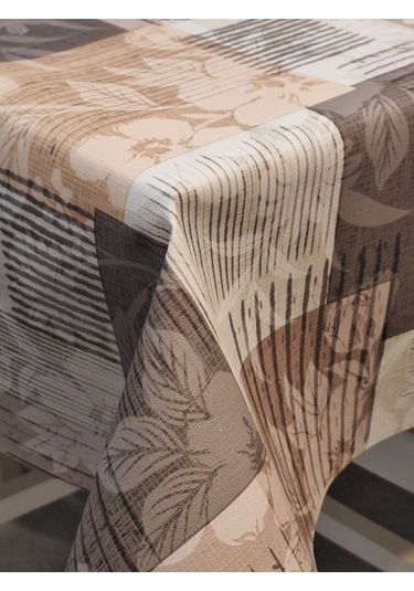 Elyaflı Pvc Muşamba - Desenli Silinebilir Masa Örtüsü Yeşil Fnt1246 Kahverengi