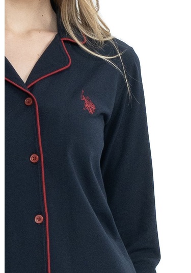 U.s. Polo Assn. 11000 Kadın Boydan Düğmeli Patlı Uzun Kol Pijama Takım V2 Lacivert Lacivert