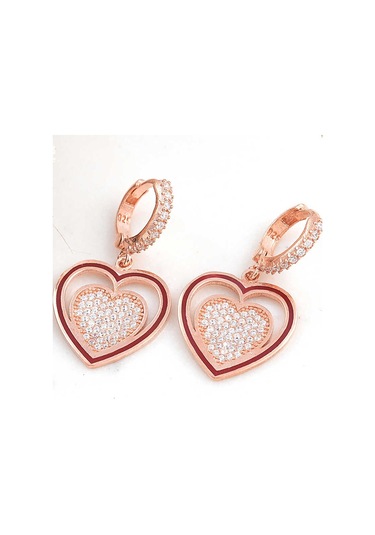 Aya Diamond Gümüş Rose Sallantılı Kalp Kadın Küpe Rose