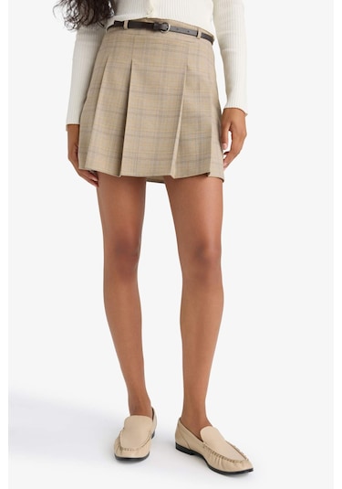 Defacto A Kesim Kareli Normal Bel Mini Etek F9112ax25aubn226 Kahve