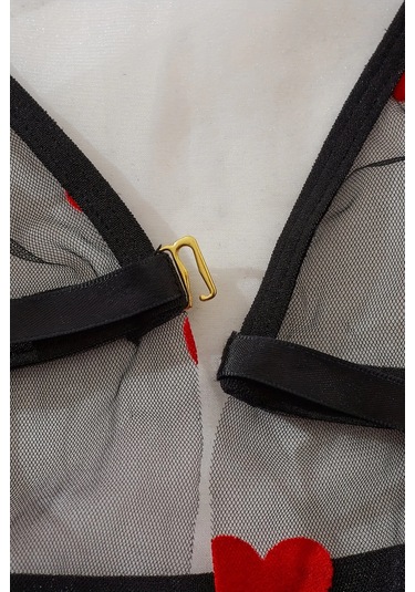 Kalp Desenli Siyah Transparan Gecelik Brf1378 Siyah