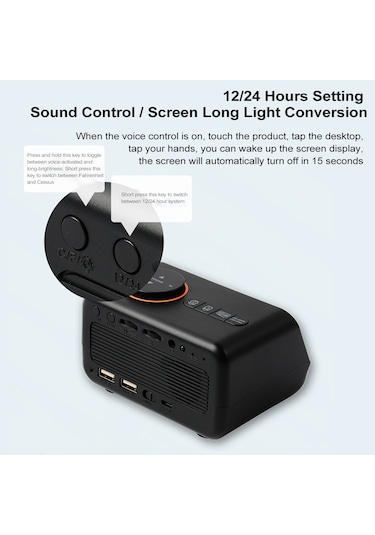 Büyük Led Ekranlı Dijital Çalar Saat 0-100% Dimmer Siyah