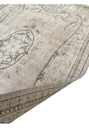 El Dokuma Vintage Salon Halısı 170x285 Krem Kahve Eskitme Halı Kahverengi - Krem