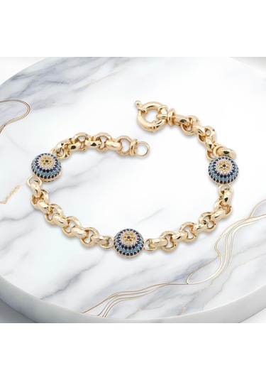 Üç Nazarlı 925 Ayar Gümüş Hallow Bileklik