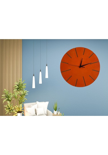 Ahşap Minimal Dekoratif Duvar Saati - 33x33 Cm Turuncu ÇOk Renkli