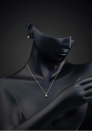 Bilezikci Tek Taşlı 14 Ayar Kolye Küpeli Altın Set