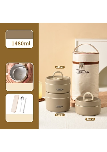 2 Adet Küçük + Büyük + Çatal Bıçak Takımı + Isınma Çantası 304 Paslanmaz Çelik Yalıtımlı Öğle Yemeği Kutusu İşe Gidip Gelmek İçin Öğle Yemeği Kutusu Kahverengi