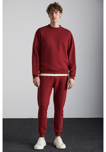Grımelange Travıs Erkek Organik Kumaşlı Yumuşacık Regular Fit Yuvarlak Yakalı Bordo Sweatshirt Bordo