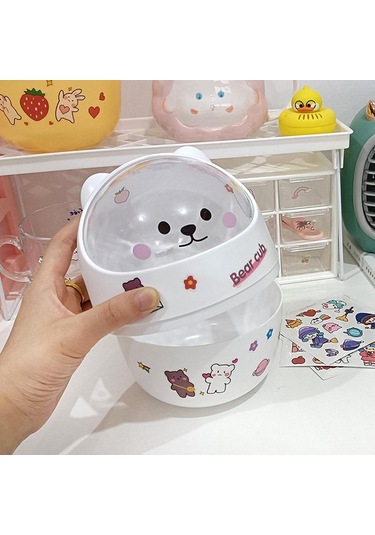 Suntek Mini Çöp Kutusu Ev Kalemlik Sepeti Minik Konteyner Beyaz Ayı Beyaz