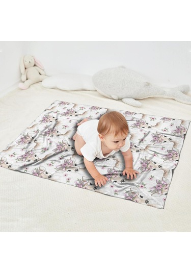 Geyik Desenli 30x40 Flanel Polar Battaniye, Yumuşak Ve Rahat-a7 Deer Floral Crown