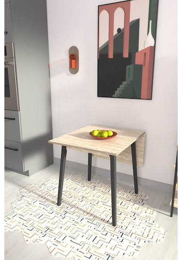Vilinze Avanos Mdf Katlanır Traverten Ahşap Mutfak Masası - 70x80 Cm