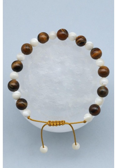 Alibaba Doğaltaş Kaplan Gözü - Sedef Doğal Taş Makrome Örme Bileklik Çok Renkli