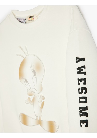 Koton Tweety Sweatshirt Lisanslı Bisiklet Yaka Uzun Kollu Ekru 5wkg10585ak Ekru
