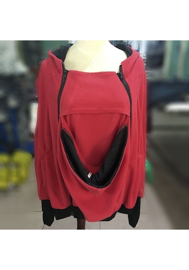 Üçü Bir Arada Çok Fonksiyonlu Anne Kanguru Fermuarlı Kapşonlu Ceket Ön Kapaklı Beden: Xl, Göğüs: 104-109cm, Bel: 84-88cm, Kalça: 110-116cm Kırmızı Kırmızı
