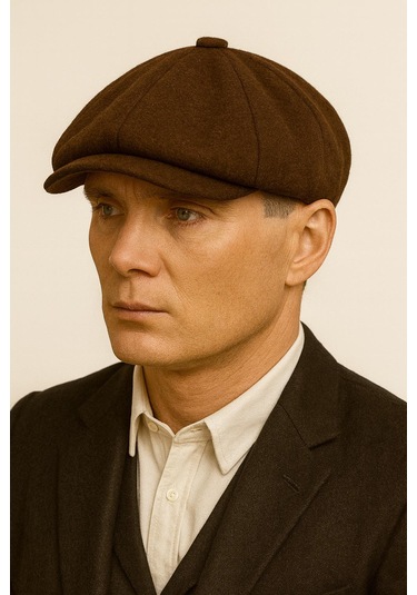 Hamze Peaky Blinders Tarz İngiliz Model Kaşe Kumaş Kasket Şapka Kahverengi