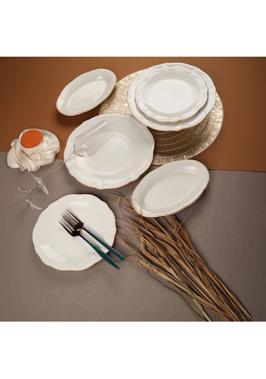 Porser Fulya 18 Parça Yemek Takımı Altın Fileli