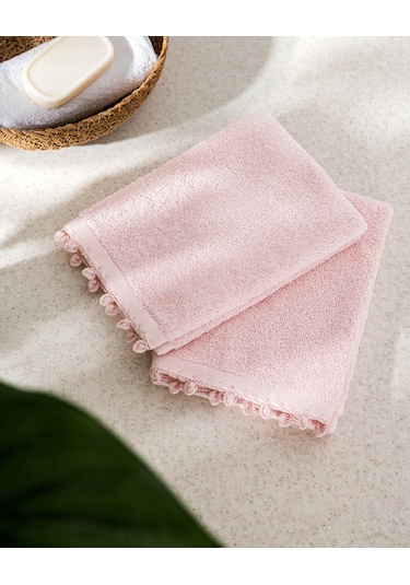 Melly Kroşeli 2'li %100 Pamuk El Havlusu - Pudra - 30x40 Cm 8684427204603 Pudra
