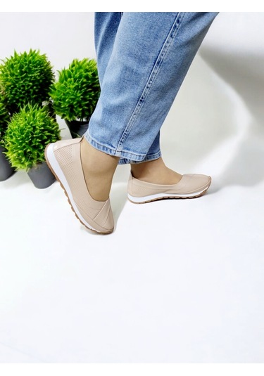 Kadın Günlük Ve Dışarı Kaymaz Taban Babet Ekru