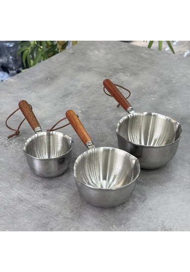 Morponi Lüx Çelik Akasya Saplı 3 Lü Sosluk Seti 150 Ml 300 Ml 500 Ml Gümüş