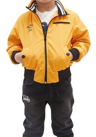 Erkek Çocuk Yağmurluklu Tişört Pantolon Üçlü Takım Sarı