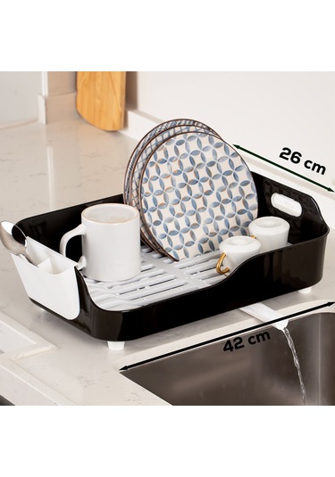 Porsima Akl-060 Siyah Lüks Tabaklık Bulaşıklık Su Akıtma Kanallı Siyah