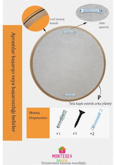 Antik 2 Li Dekoratif Ayna Seti Yuvarlak Banyo Duvar Aynası 56-43 Açık Kahverengi