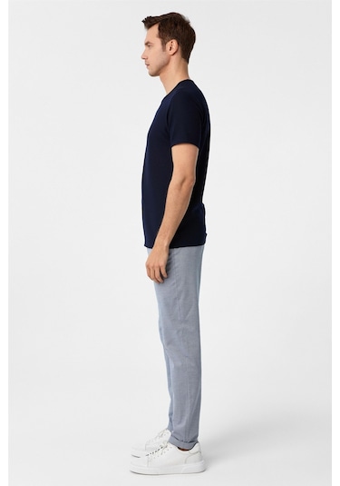 SÜVARİ Lacivert Slim Fit Armürlü Bisiklet Yaka Tişört-37261 Lacivert