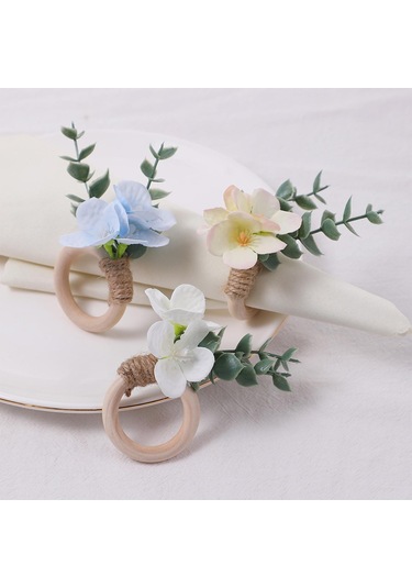 Homyl 6x Peçete Halkaları Parti Çiçekli Mutfak Festivali Tokaları Mavi