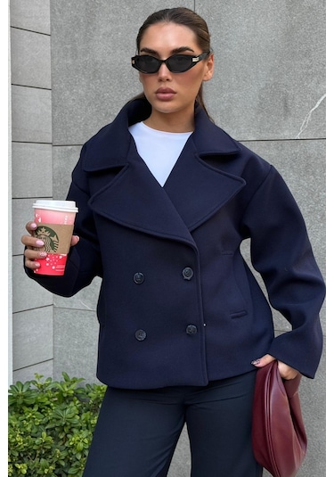 Lacivert Kısa Kaşe Kadın Kaban Mg2544 Lacivert