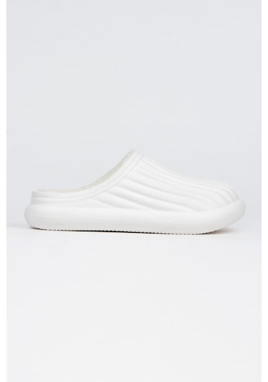 Modafrato Flora Kapalı İçi Yünlü Unisex Ev Terliği Kışlık Terlik Su Geçirmez Beyaz