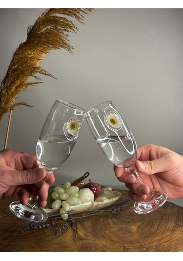 Şampanya Kadehi Papatya Figürlü 2'li Şeffaf