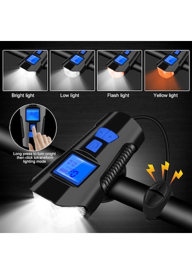 Bisiklet Lcd Hız Göstergesi Su Geçirmez Şarjlı Led Işık Km Ekran Siyah