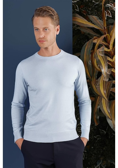 Tr 858 Slim Fit Mavi Klasik Triko Mavi