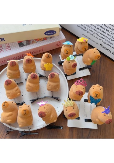 Kawaii Saç Tokası Moda Hayvan Güzel Yay 3d Capybara Hayvan Peluş Çok Renkli