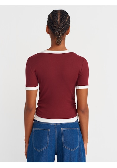 Dilvin 31942 Çift Katlı Büzgülü T-shirt-açık Bordo Açık Bordo
