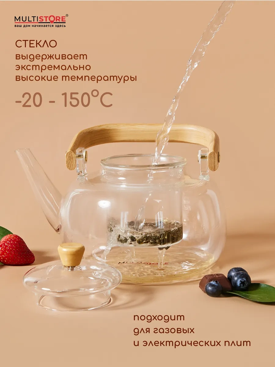 Multıstore Cam Demlik Çaydanlık 900 Ml Süzgeçli Filtreli 347404971 Beyaz