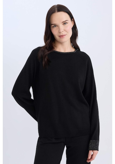 DeFacto Regular Fit Bisiklet Yaka Simli Reglan Kol Siyah Triko Kazak Tunik D1580AX24WNBK81 Siyah DeFacto Regular Fit Bisiklet Yaka Simli Reglan Kol Siyah Triko Kazak Tunik D1580AX24WNBK81 Siyah